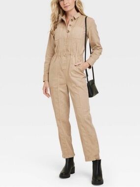 Universal Thread Tan Button-Front Utility Jumpsuit